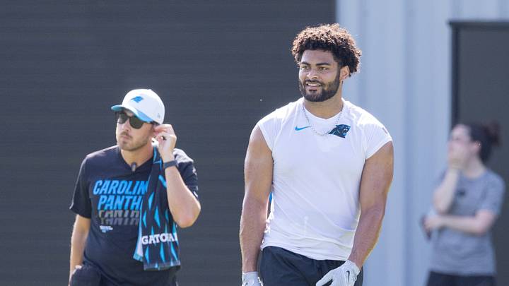 Jul 24, 2025; Charlotte, NC, USA; Carolina Panthers tight end Tommy Tremble (82) works out during training camp. Mandatory Credit: Scott Kinser-Imagn Images Jul 24, 2025; Charlotte, NC, USA; Carolina Panthers tight end Tommy Tremble (82) works out during training camp. Mandatory Credit: Scott Kinser-Imagn Images