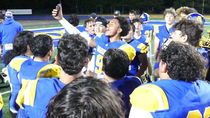 The Aloha Warriors celebrate improving to 4-1 with a 39-36 win over Forest Grove on Friday. The Aloha Warriors celebrate improving to 4-1 with a 39-36 win over Forest Grove on Friday.