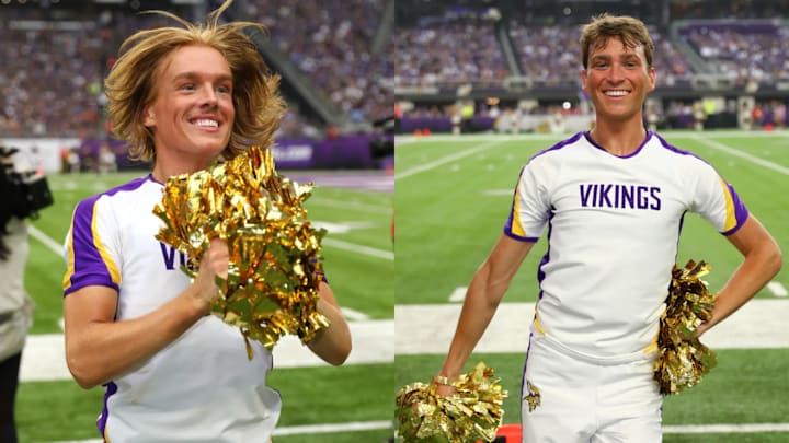 Vikings cheerleaders Blaize Shiek and Louie Conn. Vikings cheerleaders Blaize Shiek and Louie Conn.