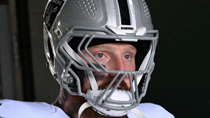 Dec 14, 2025; Philadelphia, Pennsylvania, USA; Las Vegas Raiders defensive end Maxx Crosby (98) in the tunnel against the Philadelphia Eagles at Lincoln Financial Field. Mandatory Credit: Eric Hartline-Imagn Images