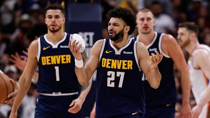May 11, 2025; Denver, Colorado, USA; Denver Nuggets guard Jamal Murray (27) reacts after a play in the third quarter against the Oklahoma City Thunder during game four of the second round of the 2025 NBA Playoffs at Ball Arena. Mandatory Credit: Isaiah J. Downing-Imagn Images May 11, 2025; Denver, Colorado, USA; Denver Nuggets guard Jamal Murray (27) reacts after a play in the third quarter against the Oklahoma City Thunder during game four of the second round of the 2025 NBA Playoffs at Ball Arena. Mandatory Credit: Isaiah J. Downing-Imagn Images