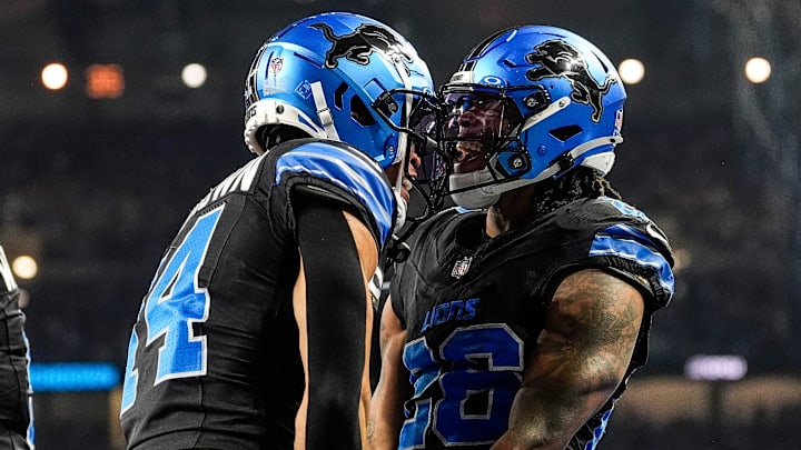 Detroit Lions running back Jahmyr Gibbs (26) and wide receiver Amon-Ra St. Brown (14).