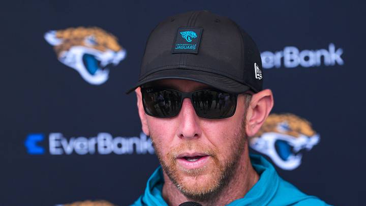 Jaguars head coach Liam Coen talks with the media after the Jaguars held their fourth OTA of the year, Monday June 1, 2026 at the Miller Electric Center in Jacksonville, Fla. [Doug Engle/Florida Times-Union]