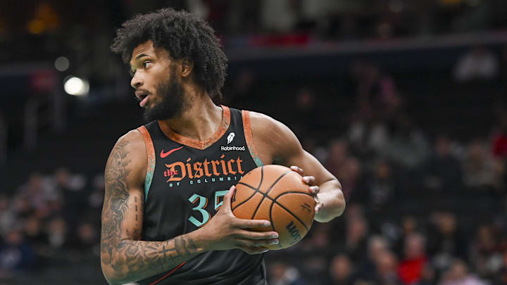 Feb 25, 2024; Washington, District of Columbia, USA;  Washington Wizards forward Marvin Bagley III (35) looks to pass after rebounding during the first half against the Cleveland Cavaliers at Capital One Arena. Mandatory Credit: Tommy Gilligan-Imagn Images