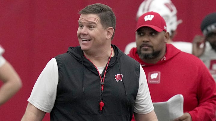 Wisconsin offensive line coach AJ Blazek is shown during spring football practice Thursday, April 3, 2025 in Madison, Wisconsin. Mark Hoffman/Milwaukee Journal Sentinel
