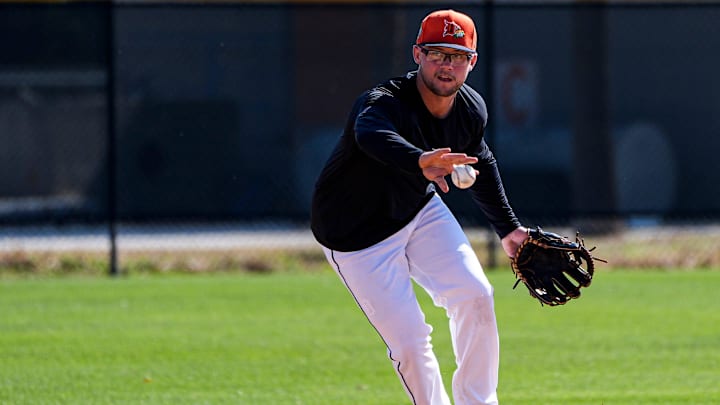 Detroit Tigers infielder Max Anderson practices during spring training at TigerTown in Lakeland, Fla. on Thursday, Feb. 19, 2026.