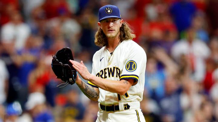 Jun 20, 2022; Milwaukee, Wisconsin, USA; Milwaukee Brewers pitcher Josh Hader (71) reacts to the final out of the game against the St. Louis Cardinals at American Family Field. Mandatory Credit: Jeff Hanisch-USA TODAY Sports Jun 20, 2022; Milwaukee, Wisconsin, USA; Milwaukee Brewers pitcher Josh Hader (71) reacts to the final out of the game against the St. Louis Cardinals at American Family Field. Mandatory Credit: Jeff Hanisch-USA TODAY Sports
