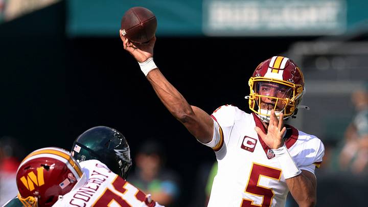 Sep 13, 2026; Philadelphia, Pennsylvania, USA; Washington Commanders quarterback Jayden Daniels (5) throws a pass against the Philadelphia Eagles during the first half at Lincoln Financial Field. Mandatory Credit: Bill Streicher-Imagn Images Sep 13, 2026; Philadelphia, Pennsylvania, USA; Washington Commanders quarterback Jayden Daniels (5) throws a pass against the Philadelphia Eagles during the first half at Lincoln Financial Field. Mandatory Credit: Bill Streicher-Imagn Images