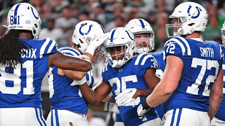 Aug 24, 2023; Philadelphia, Pennsylvania, USA; Indianapolis Colts running back Deon Jackson (35)