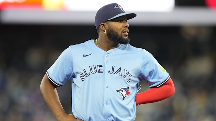 Toronto Blue Jays first baseman Vladimir Guerrero takes the field in the Blue Jays' home opener in 2025.