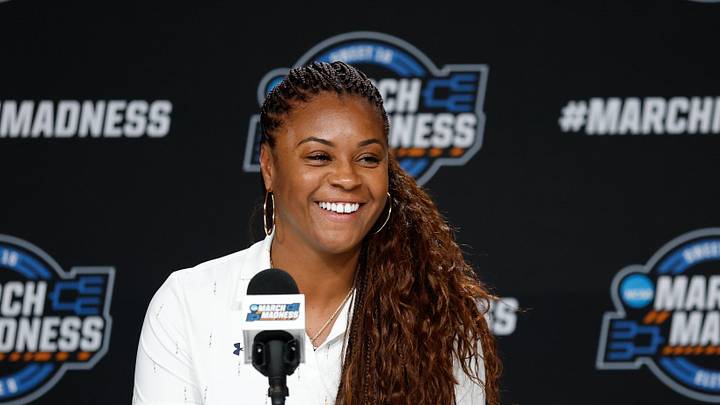 Mar 26, 2026; Fort Worth, TX, USA;  Notre Dame Fighting Irish head coach Niele Ivey speaks during a press conference ahead of the women's 2026 NCAA Tournament at Dickies Arena. Mandatory Credit: Chris Jones-Imagn Images