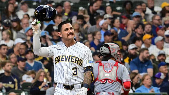 Sep 13, 2026; Milwaukee, Wisconsin, USA; Milwaukee Brewers third baseman Joey Ortiz (3) reacts after striking out against the Cincinnati Reds in the fourth inning at American Family Field. Mandatory Credit: Benny Sieu-Imagn Images Sep 13, 2026; Milwaukee, Wisconsin, USA; Milwaukee Brewers third baseman Joey Ortiz (3) reacts after striking out against the Cincinnati Reds in the fourth inning at American Family Field. Mandatory Credit: Benny Sieu-Imagn Images