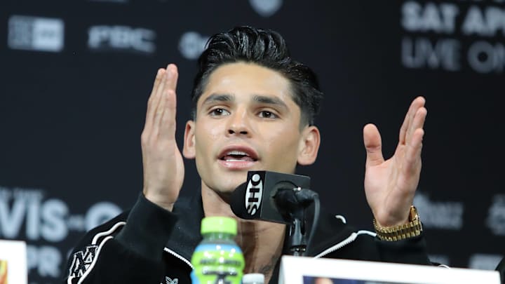Ryan Garcia at a pre-fight press conference before his fight vs. Gervonta Davis.