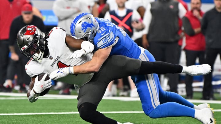 Detroit Lions linebacker Jack Campbell (46). Detroit Lions linebacker Jack Campbell (46).