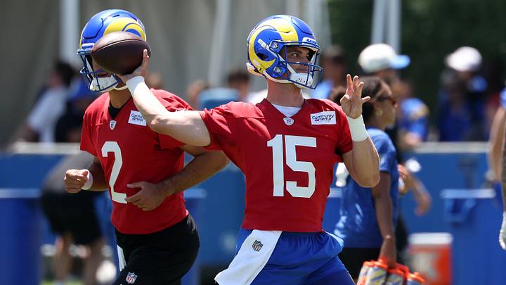 Jul 29, 2026; Los Angeles, CA, USA; Los Angeles Rams quarterback Ty Simpson (15) throws a pass during training camp at Loyola Marymount University. Mandatory Credit: Kiyoshi Mio-Imagn Images Jul 29, 2026; Los Angeles, CA, USA; Los Angeles Rams quarterback Ty Simpson (15) throws a pass during training camp at Loyola Marymount University. Mandatory Credit: Kiyoshi Mio-Imagn Images