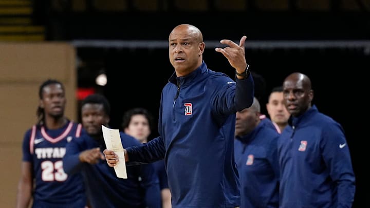 Detroit Mercy Titans head coach Mark Montgomery is seen during the first half of the game against the Milwaukee Panthers on Wednesday February 4, 2026 at the UW-Milwaukee Panther Arena in Milwaukee, Wisconsin.