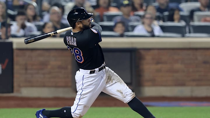Jun 30, 2023; New York City, New York, USA; New York Mets left fielder Tommy Pham (28) follows