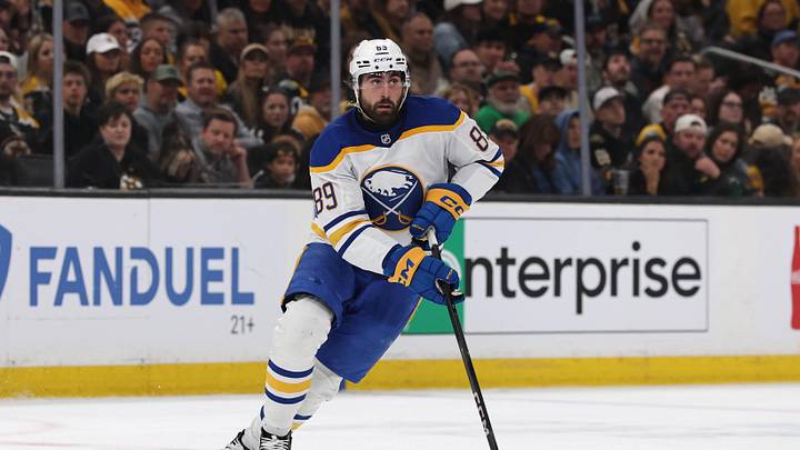 May 1, 2026; Boston, Massachusetts, USA; Buffalo Sabres right wing Alex Tuch (89) skates with the puck against the Boston Bruins during the second period of game six of the first round of the 2026 Stanley Cup Playoffs at TD Garden. Mandatory Credit: Winslow Townson-Imagn Images May 1, 2026; Boston, Massachusetts, USA; Buffalo Sabres right wing Alex Tuch (89) skates with the puck against the Boston Bruins during the second period of game six of the first round of the 2026 Stanley Cup Playoffs at TD Garden. Mandatory Credit: Winslow Townson-Imagn Images