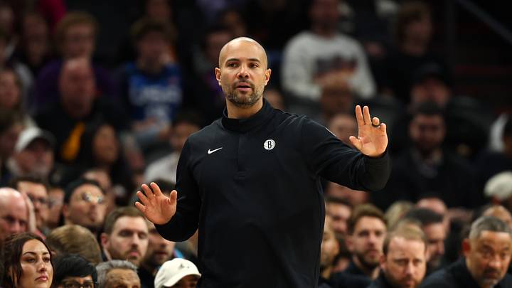 Jan 27, 2026; Phoenix, Arizona, USA; Brooklyn Nets head coach Jordi Fernandez against the Phoenix Suns at Mortgage Matchup Center. Mandatory Credit: Mark J. Rebilas-Imagn Images