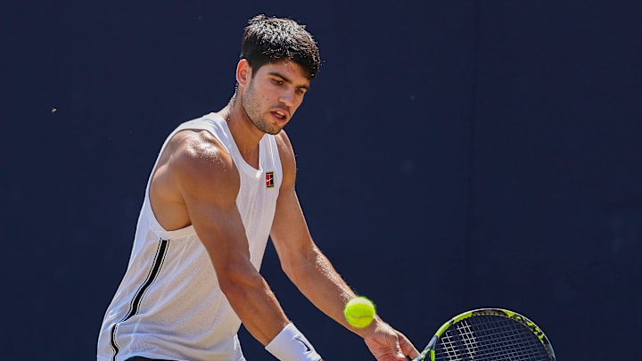 Carlos Alcaraz was spotted training on hard courts.