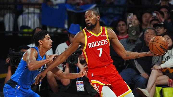 Basketball - NBA - Preseason - China Games 2026 - Dallas Mavericks v Houston Rockets - The Venetian Arena, Macao, China - October 9, 2026 Houston Rockets' Kevin Durant in action with Dallas Mavericks' Max Christie REUTERS/Lam Yik Basketball - NBA - Preseason - China Games 2026 - Dallas Mavericks v Houston Rockets - The Venetian Arena, Macao, China - October 9, 2026 Houston Rockets' Kevin Durant in action with Dallas Mavericks' Max Christie REUTERS/Lam Yik