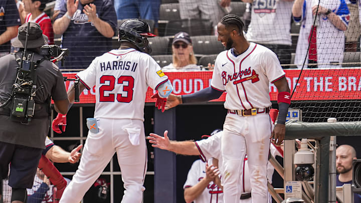 Atlanta Braves center fielder Michael Harris II and left fielder Jurickson Profar are both on post-All-Star Break hot streaks. Atlanta Braves center fielder Michael Harris II and left fielder Jurickson Profar are both on post-All-Star Break hot streaks.