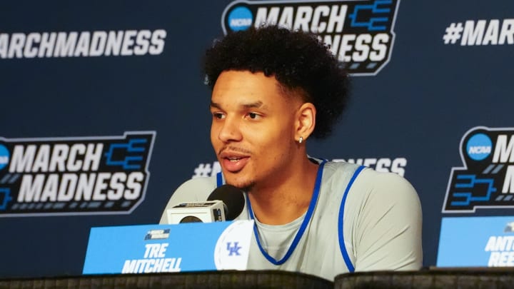 Mar 20, 2024; Pittsburgh, PA, USA; Kentucky Wildcats forward Tre Mitchell (4) Mar 20, 2024; Pittsburgh, PA, USA; Kentucky Wildcats forward Tre Mitchell (4)