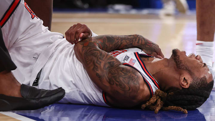 Jan 11, 2025; New York, New York, USA;  St. John's basketball guard Deivon Smith (5) at Madison Square Garden. 
