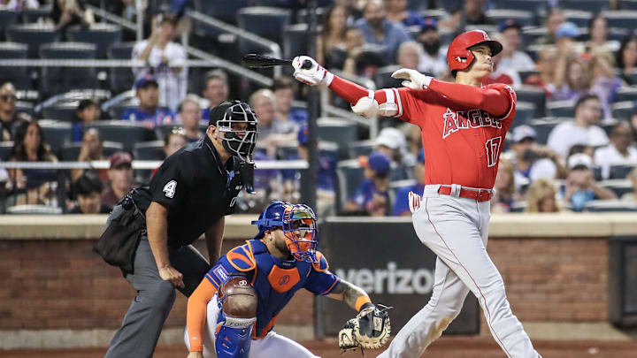 Aug 26, 2023; New York City, New York, USA;  Los Angeles Angels designated hitter Shohei Ohtani (17)