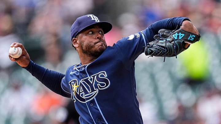 Tampa Bay Rays pitcher Freddy Peralta (51) throws against the Detroit Tigers during the first inning at Comerica Park in Detroit on Wednesday, Aug. 26, 2026. Tampa Bay Rays pitcher Freddy Peralta (51) throws against the Detroit Tigers during the first inning at Comerica Park in Detroit on Wednesday, Aug. 26, 2026.