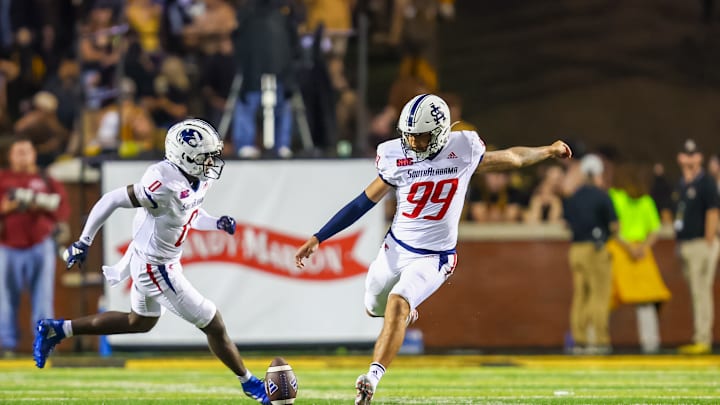 Kansas football kicker Laith Marjan (99) when playing for South Alabama