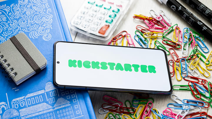 In this photo illustration a Kickstarter logo seen displayed...