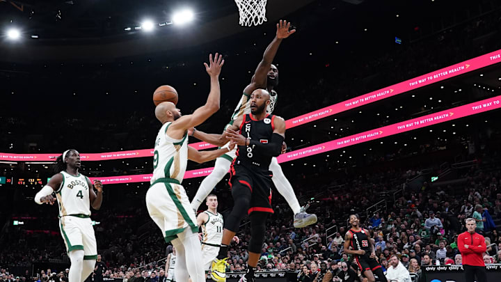 Nov 28, 2023; Boston, Massachusetts, USA; Boston Celtics guard Jaylen Brown (7) and guard Derrick