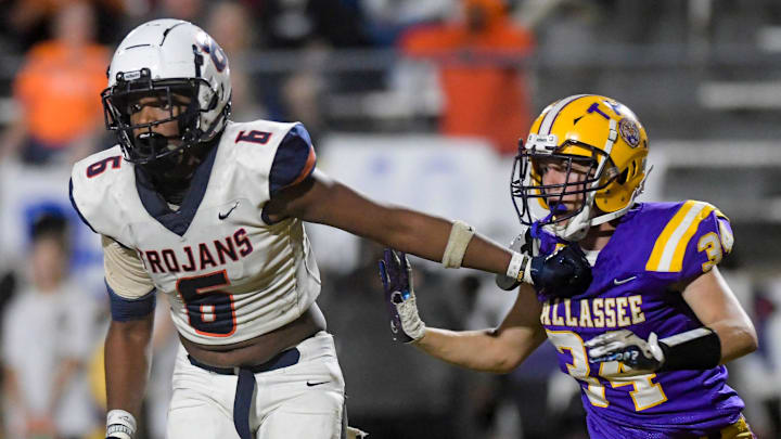 Charles Henderson's Zion Grady (6) against Tallassee's Joshua Boatwright (34) during their game in