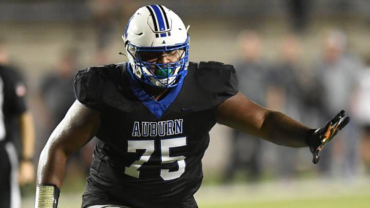Auburn High School's Bradyn Joiner (75) against Hoover during their game at Cramton Bowl in Montgomery, Ala., on Friday evening August 19, 2022.