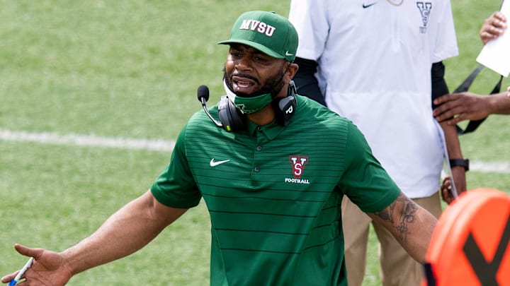 Mississippi Valley State coach Vincent Dancy against Alabama State at Hornet Stadium in Montgomery, Ala., on Saturday April 10, 2021.

Asu78
