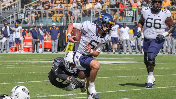 Oct 28, 2023; Orlando, Florida, USA; West Virginia Mountaineers quarterback Garrett Greene (6)