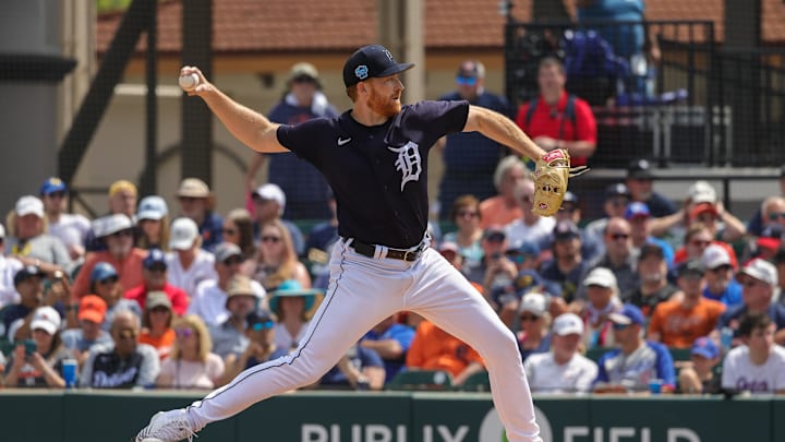 Detroit Tigers starting pitcher Spencer Turnbull (56) throws a pitch during one of his Spring Training outings.