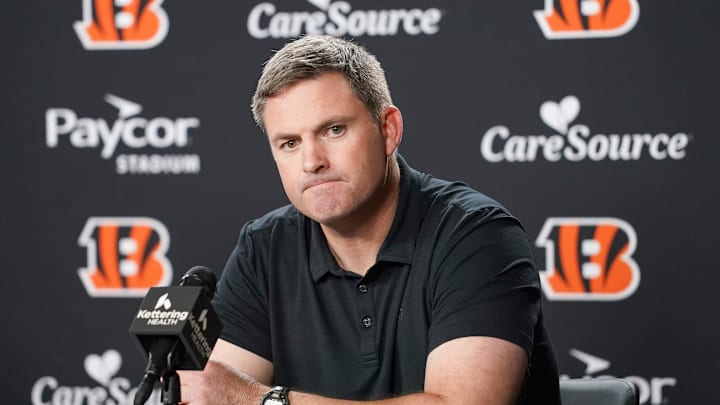 Cincinnati Bengals head coach Zac Taylor speaks with media during the 2026 NFL Draft, Saturday, April 25, 2026, at Paycor Stadium in downtown Cincinnati.