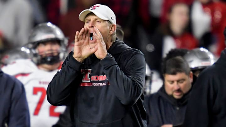 Thompson coach Mark Freeman against Auburn during the AHSAA 7A State Football Championship game at Jordan Hare Stadium in Auburn, Ala., on Wednesday November 30, 2022.

Thompson38