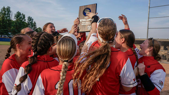Valders softball players celebrate their WIAA Div. 3 Sectional Final win over Xavier, Thursday, June 5, 2025, at Chilton High School in Chilton, Wis.