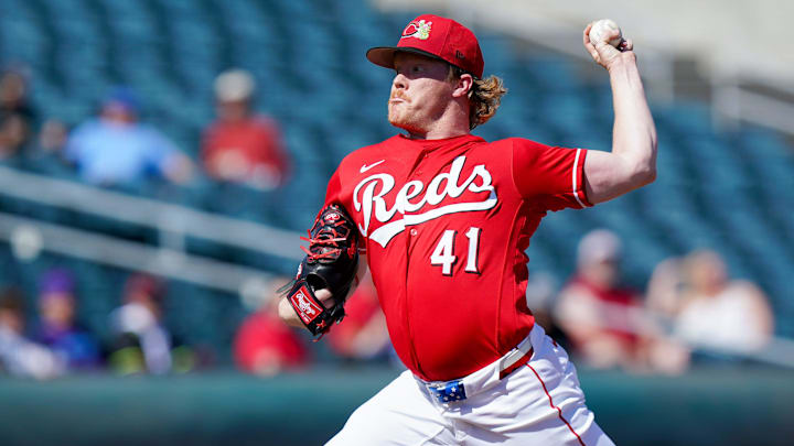 Cincinnati Reds pitcher Andrew Abbott (41) throws a pitch in the first inning of a Cactus League game between the Cincinnati Reds and Kansas City Royals, Tuesday, Feb. 24, 2026, at Goodyear Ballpark in Goodyear, Ariz. Cincinnati Reds pitcher Andrew Abbott (41) throws a pitch in the first inning of a Cactus League game between the Cincinnati Reds and Kansas City Royals, Tuesday, Feb. 24, 2026, at Goodyear Ballpark in Goodyear, Ariz.