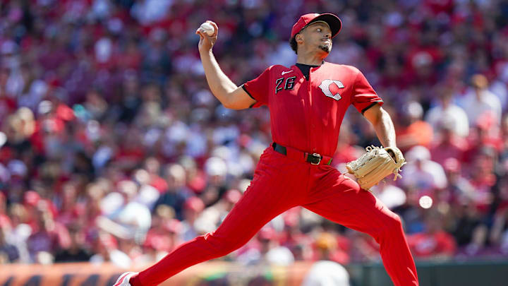 Cincinnati Reds pitcher Chase Burns (26) delivers a pitch in the first inning of a MLB game between the Cincinnati Reds and Houston Astros, Saturday, May 9, 2026, at Great American Ball Park in downtown Cincinnati. Cincinnati Reds pitcher Chase Burns (26) delivers a pitch in the first inning of a MLB game between the Cincinnati Reds and Houston Astros, Saturday, May 9, 2026, at Great American Ball Park in downtown Cincinnati.