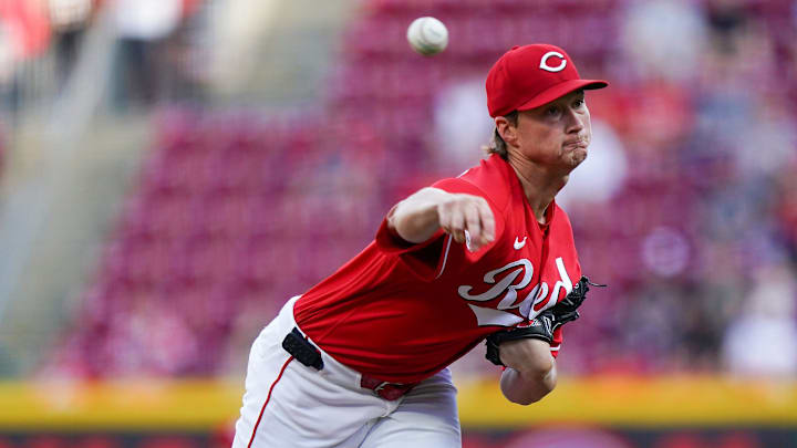 Cincinnati Reds pitcher Brady Singer (51) delivers a pitch in the first inning of a MLB game between the Cincinnati Reds and Washington Nationals, Tuesday, May 12, 2026, at Great American Ball Park in downtown Cincinnati. Cincinnati Reds pitcher Brady Singer (51) delivers a pitch in the first inning of a MLB game between the Cincinnati Reds and Washington Nationals, Tuesday, May 12, 2026, at Great American Ball Park in downtown Cincinnati.