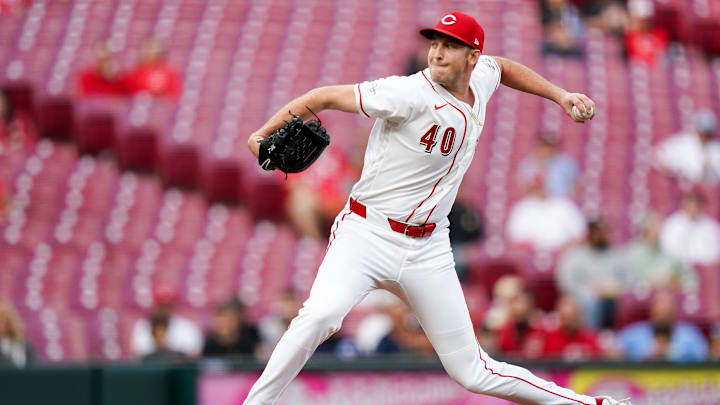 Cincinnati Reds pitcher Nick Lodolo (40) delivers a pitch in the first inning of a MLB game between the Cincinnati Reds and Washington Nationals, Wednesday, May 13, 2026, at Great American Ball Park in downtown Cincinnati. Cincinnati Reds pitcher Nick Lodolo (40) delivers a pitch in the first inning of a MLB game between the Cincinnati Reds and Washington Nationals, Wednesday, May 13, 2026, at Great American Ball Park in downtown Cincinnati.