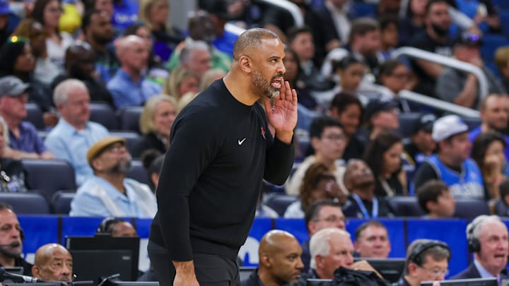 Mar 19, 2025; Orlando, Florida, USA; Houston Rockets head coach Ime Udoka shouts to the court during the second quarter against the Orlando Magic at Kia Center. Mandatory Credit: Mike Watters-Imagn Images Mar 19, 2025; Orlando, Florida, USA; Houston Rockets head coach Ime Udoka shouts to the court during the second quarter against the Orlando Magic at Kia Center. Mandatory Credit: Mike Watters-Imagn Images