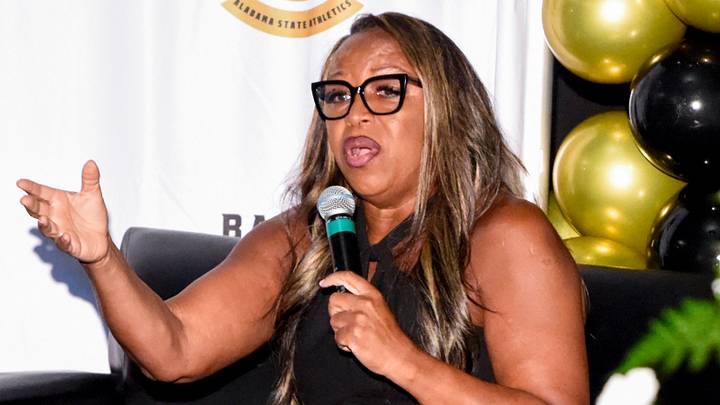 WNBA great Cynthia Copper speaks during the Alabama State University Inaugural Basketball Tip-Off Dinner at the ASU campus in Montgomery, Ala., on Tuesday evening October 14, 2025.