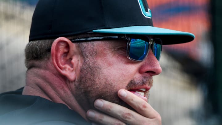 Coastal Carolina coach Kevin Schnall against Auburn during game two of the NCAA Baseball Super Regonal at Plainsman Park in Auburn, Ala., on Friday June 6, 2025.