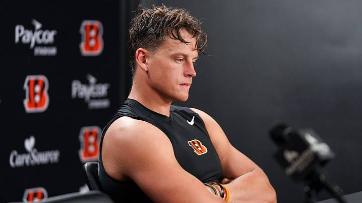 Cincinnati Bengals Joe Burrow takes questions from media during a press conference after practice at Paycor Stadium, Thursday, Aug. 20, 2026, in downtown Cincinnati. Cincinnati Bengals Joe Burrow takes questions from media during a press conference after practice at Paycor Stadium, Thursday, Aug. 20, 2026, in downtown Cincinnati.