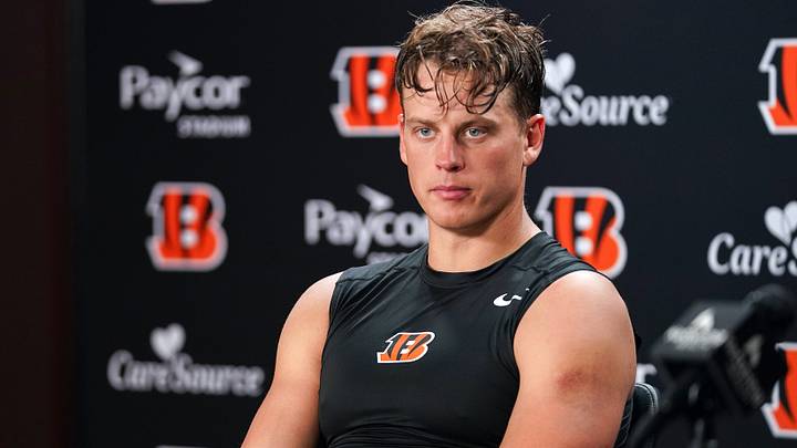 Cincinnati Bengals Joe Burrow takes questions from media during a press conference after practice at Paycor Stadium, Thursday, Aug. 20, 2026, in downtown Cincinnati. Cincinnati Bengals Joe Burrow takes questions from media during a press conference after practice at Paycor Stadium, Thursday, Aug. 20, 2026, in downtown Cincinnati.